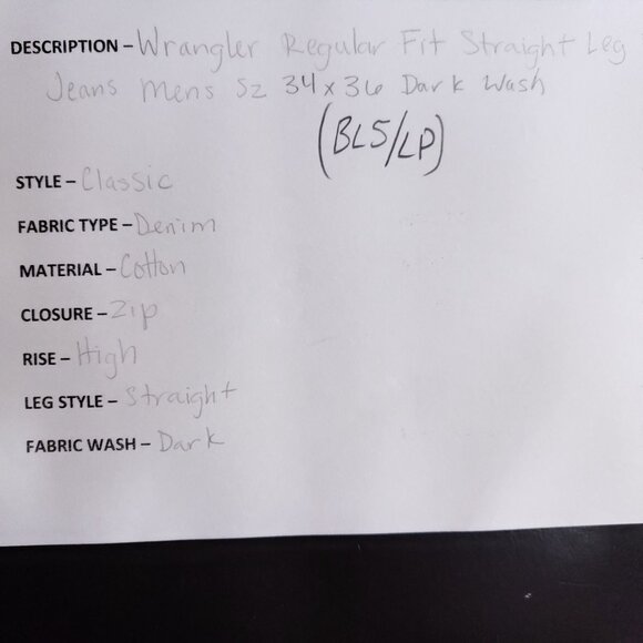 Wrangler Regular Fit Straight Leg Jeans Men's Sz 34/36 Dark Wash - Picture 7 of 7